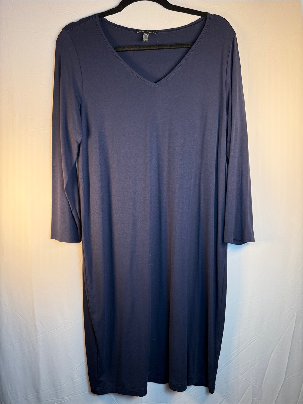 Eileen Fisher Navy V-Neck Long Sleeve Dress